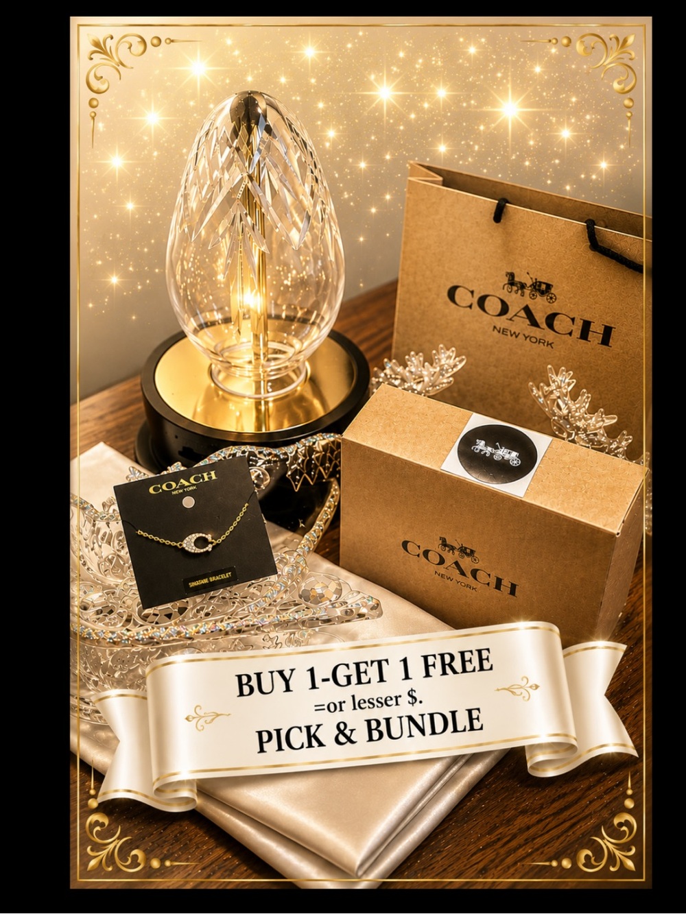 Coach Pave Signature C Slider Bracelet & Gift Box, Bag, and Tissue
